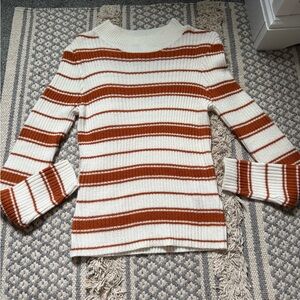 H&M Cream and Rust Striped Ribbed Turtleneck Sweater